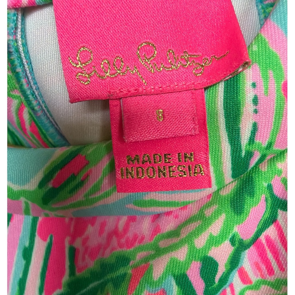 Lilly Pulitzer Sleeveless Pink & Green Floral Dress with scalloped hem- Youth 8 - Picture 4 of 5